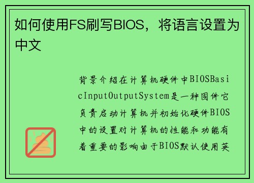 如何使用FS刷写BIOS，将语言设置为中文